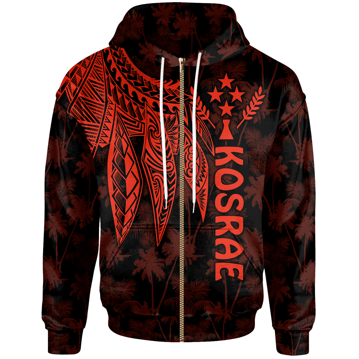 Kosrae Zip up Hoodie Polynesian Wings (Red) Unisex Red - Polynesian Pride