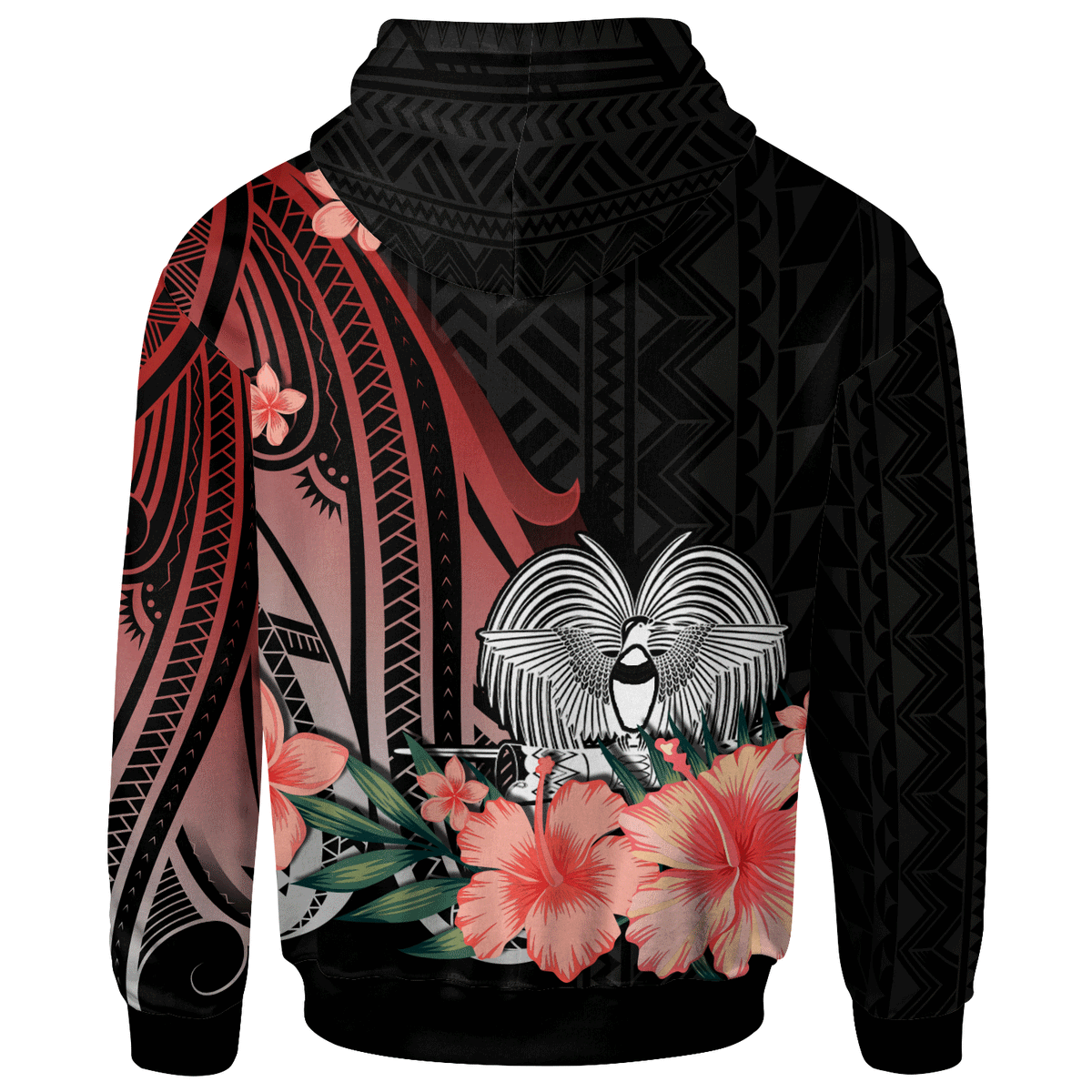 Papua New Guinea Custom Zip Hoodie Red Polynesian Hibiscus Pattern Style - Polynesian Pride