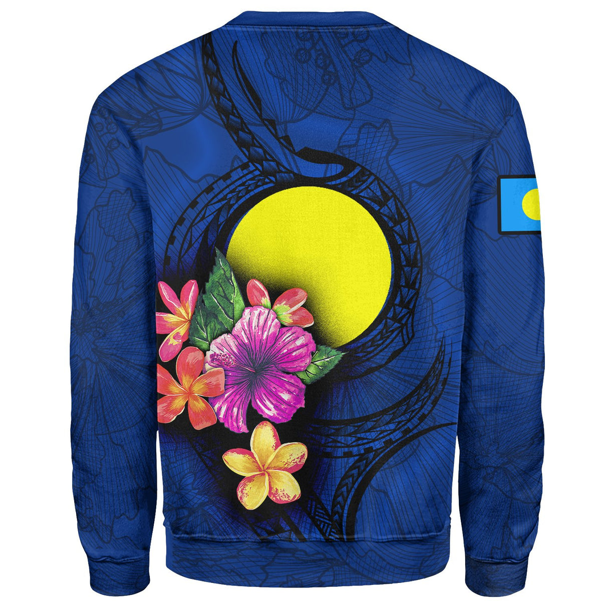 Palau Polynesian Sweater - Floral With Seal Blue - Polynesian Pride