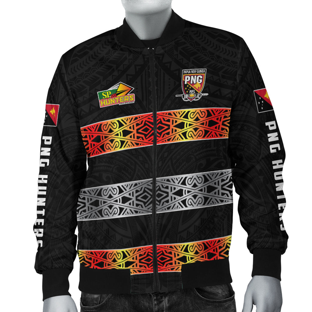 The Hunters PNG Bomber Jacket Papua New Guinea Hunters Rugby LT13 Unisex Black - Polynesian Pride