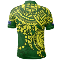 Cook Islands Polo Shirt Kuki Airani Flag Yellow Turtle Hibiscus - Polynesian Pride