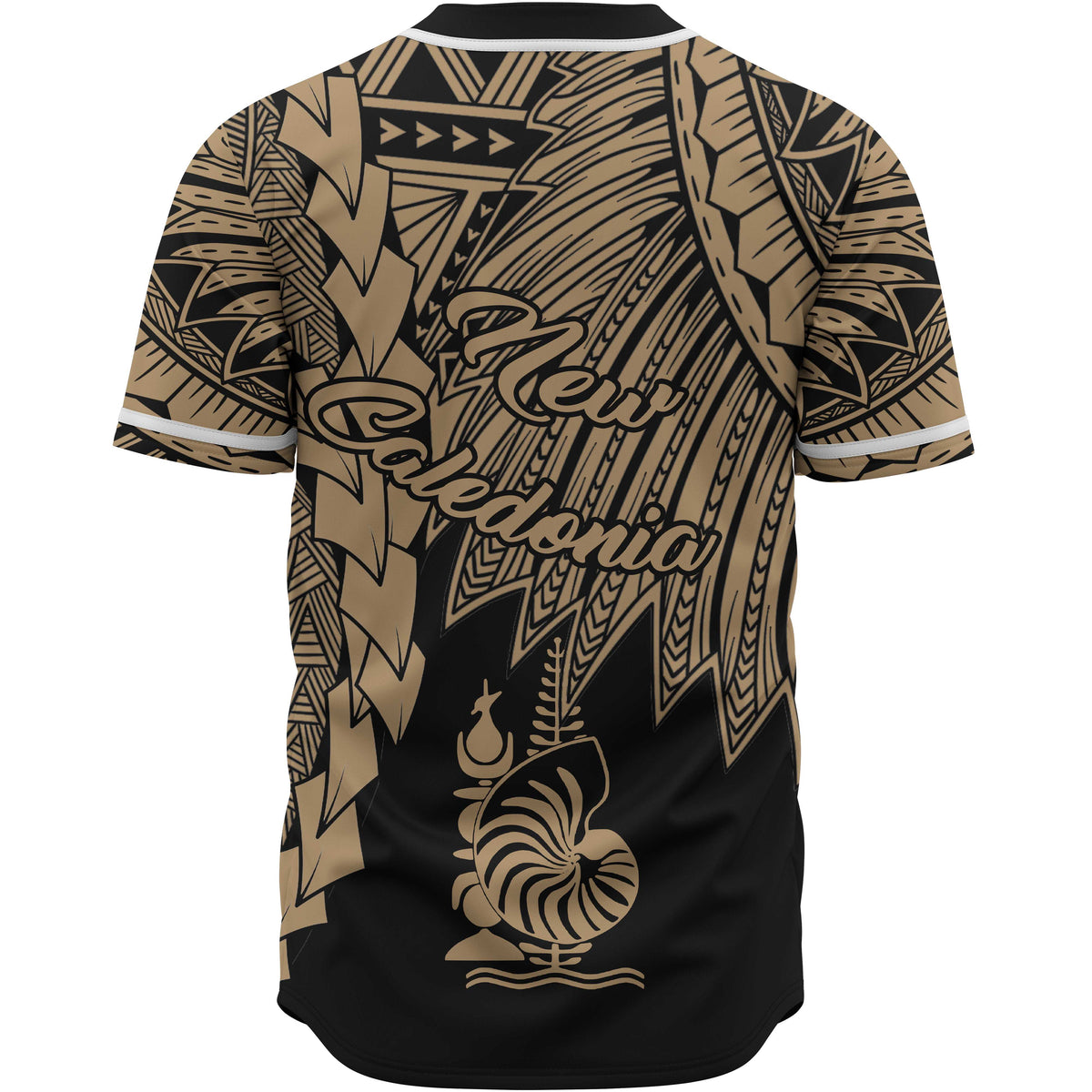 New Caledonia Polynesian Custom Personalised Baseball Shirt - Tribal Wave Tattoo Gold - Polynesian Pride