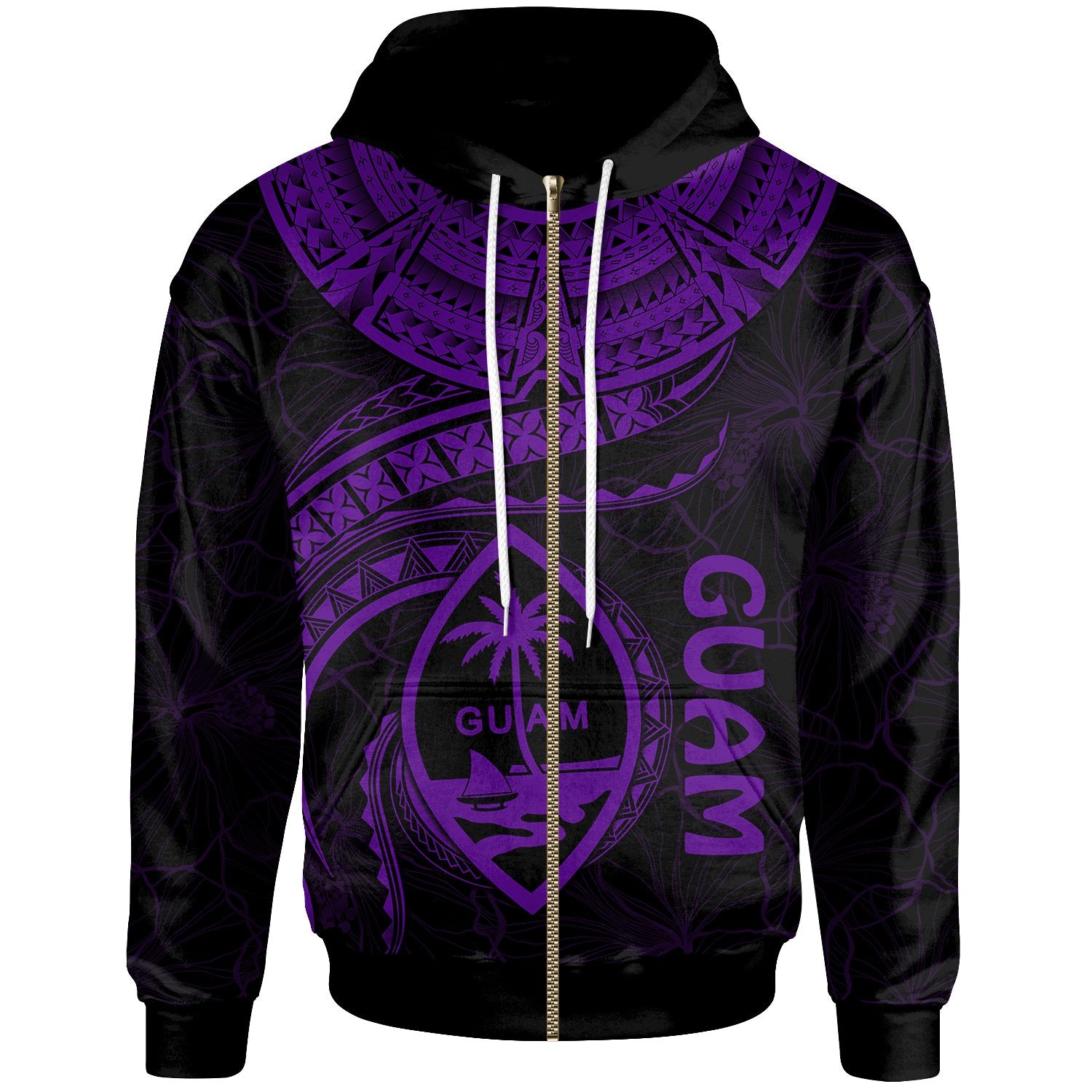 Guam Polynesian Zip up Hoodie Guam Waves (Purple) Unisex Purple - Polynesian Pride