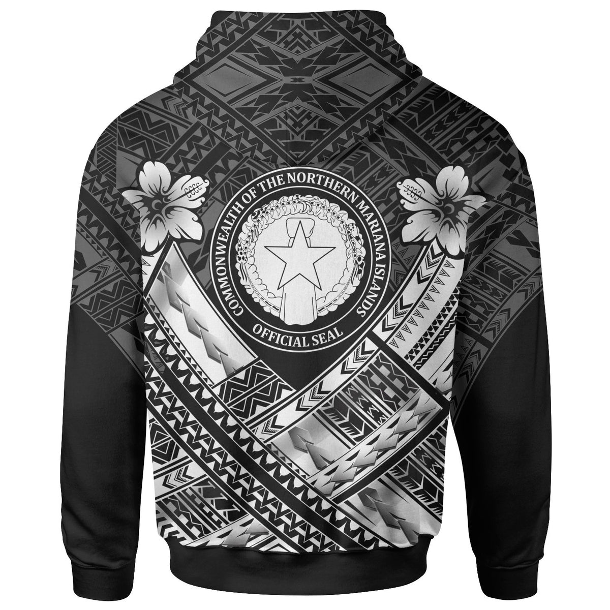Northern Mariana Islands Custom Polynesian Zip up Hoodie CNMI Seal Camisole Hibiscus Style (White) - Polynesian Pride