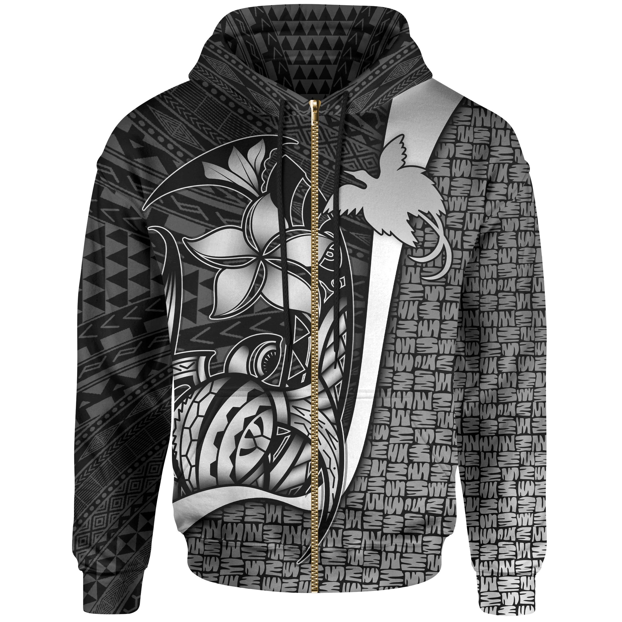 Papua New Guinea Polynesian Zip up Hoodie White Turtle with Hook Unisex WHITE - Polynesian Pride