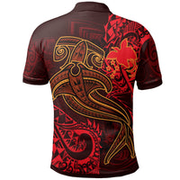 Papua New Guinea Polo Shirt Red Shark Polynesian Tattoo - Polynesian Pride