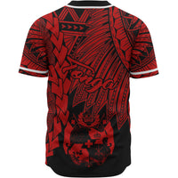 Tonga Polynesian Baseball Shirt - Tribal Wave Tattoo Red - Polynesian Pride
