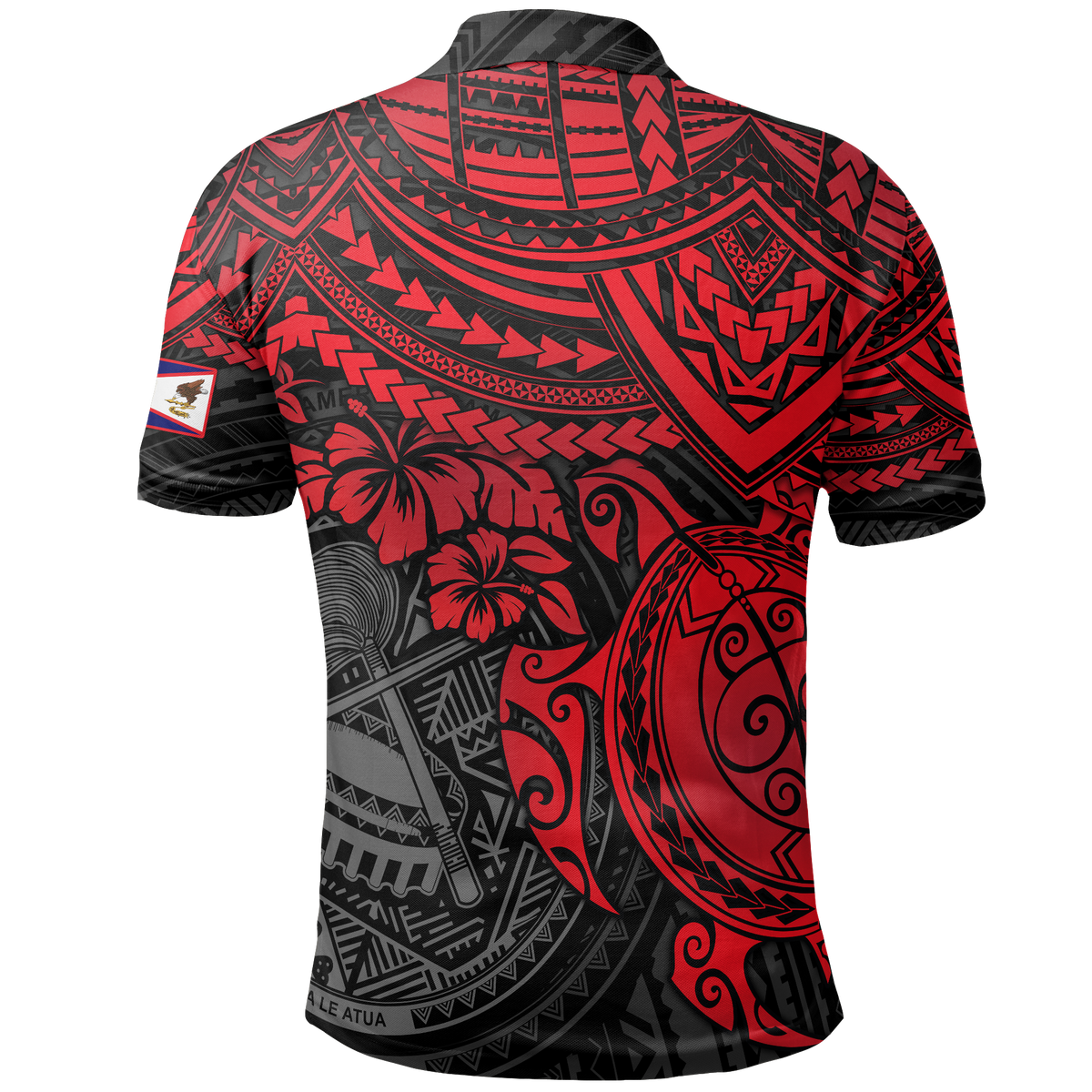 American Samoa Polo Shirt Amerika Samoa Flag Seal Red Turtle Hibiscus - Polynesian Pride