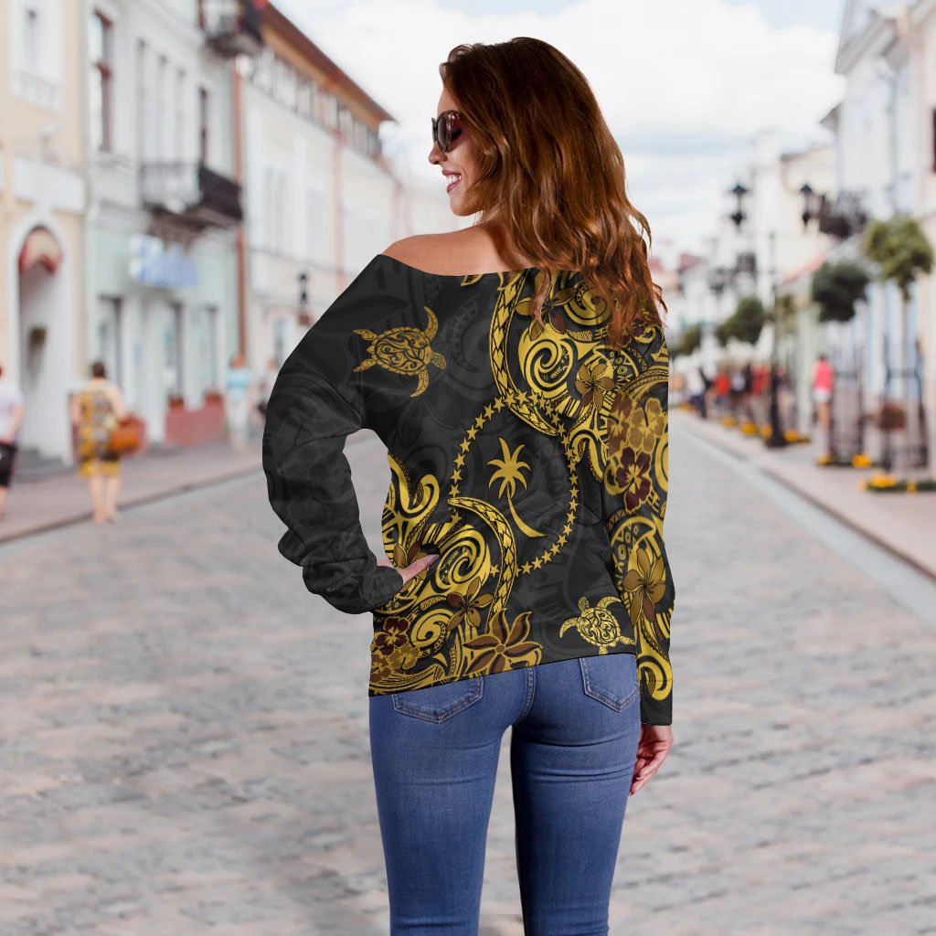 Chuuk State Women's Off Shoulder Sweaters - Abstract Style - Polynesian Pride