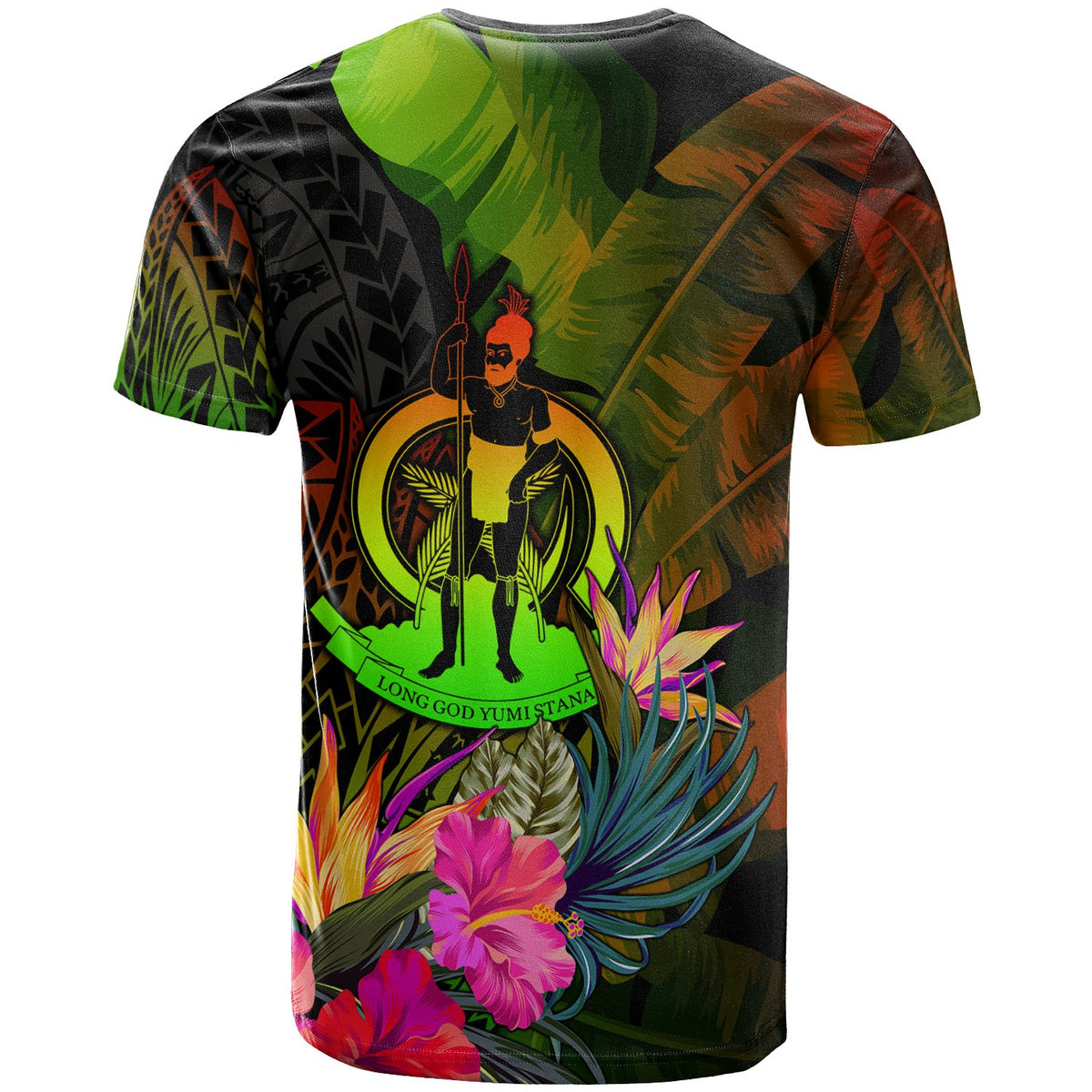 Vanuatu Polynesian Custom T Shirt Hibiscus and Banana Leaves - Polynesian Pride