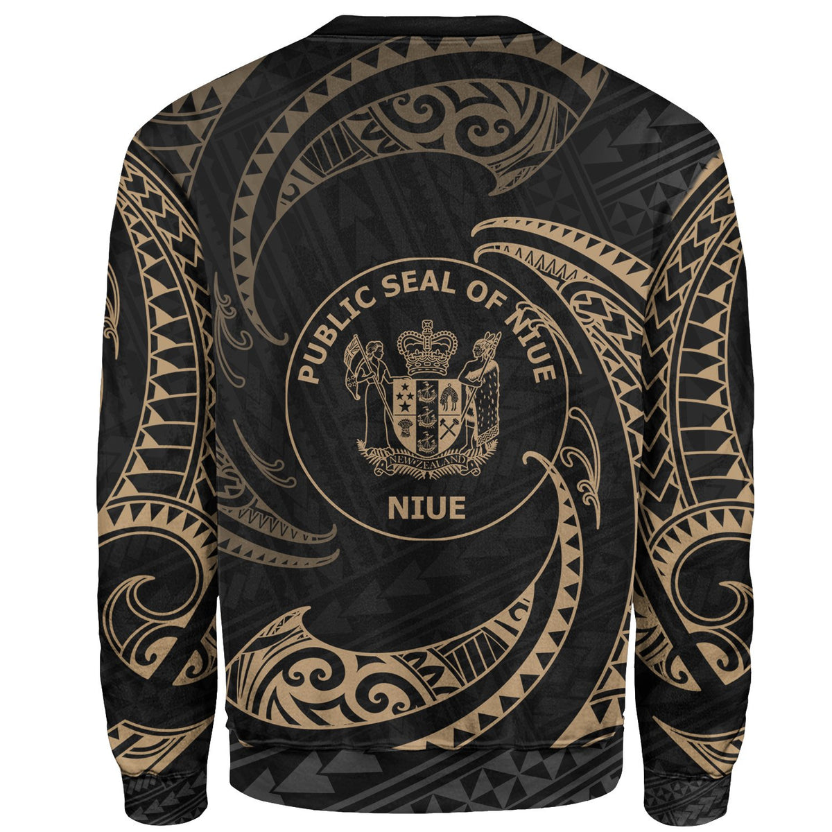 Niue Polynesian Custom Personalised Sweater - Gold Tribal Wave - Polynesian Pride