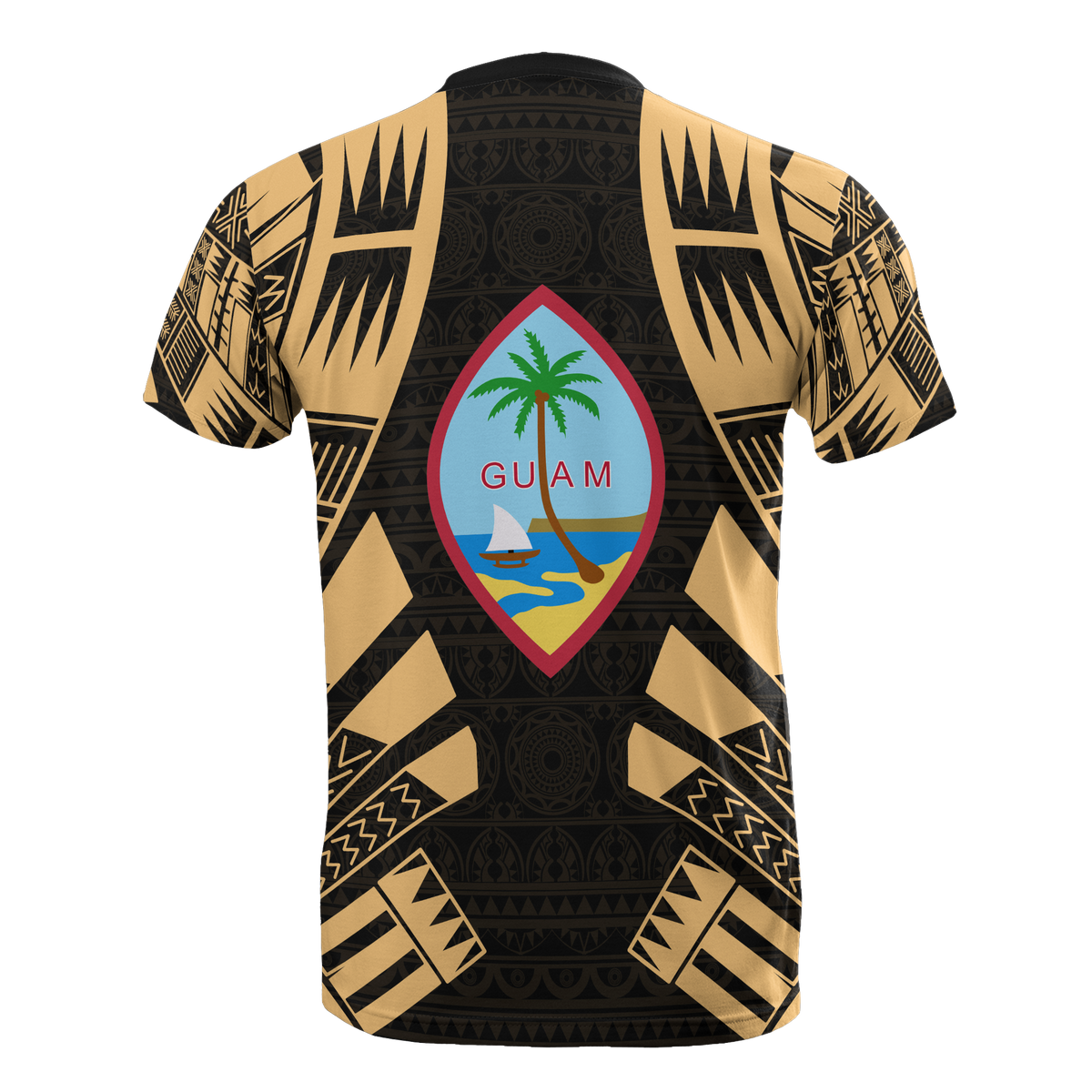 Guam T Shirt Guam Coat of Arms Polynesian Tattoo Gold Style - Polynesian Pride