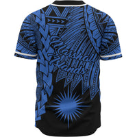 Marshall Islands Polynesian Custom Personalised Baseball Shirt - Tribal Wave Tattoo Blue - Polynesian Pride