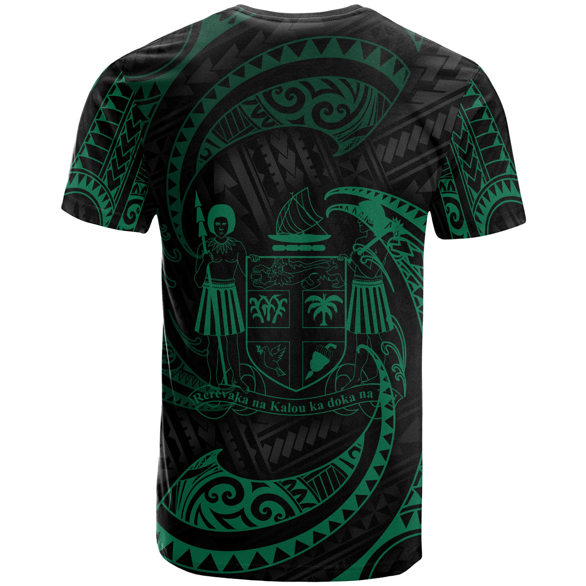 Fiji Polynesian All Over T Shirt Green Tribal Wave - Polynesian Pride