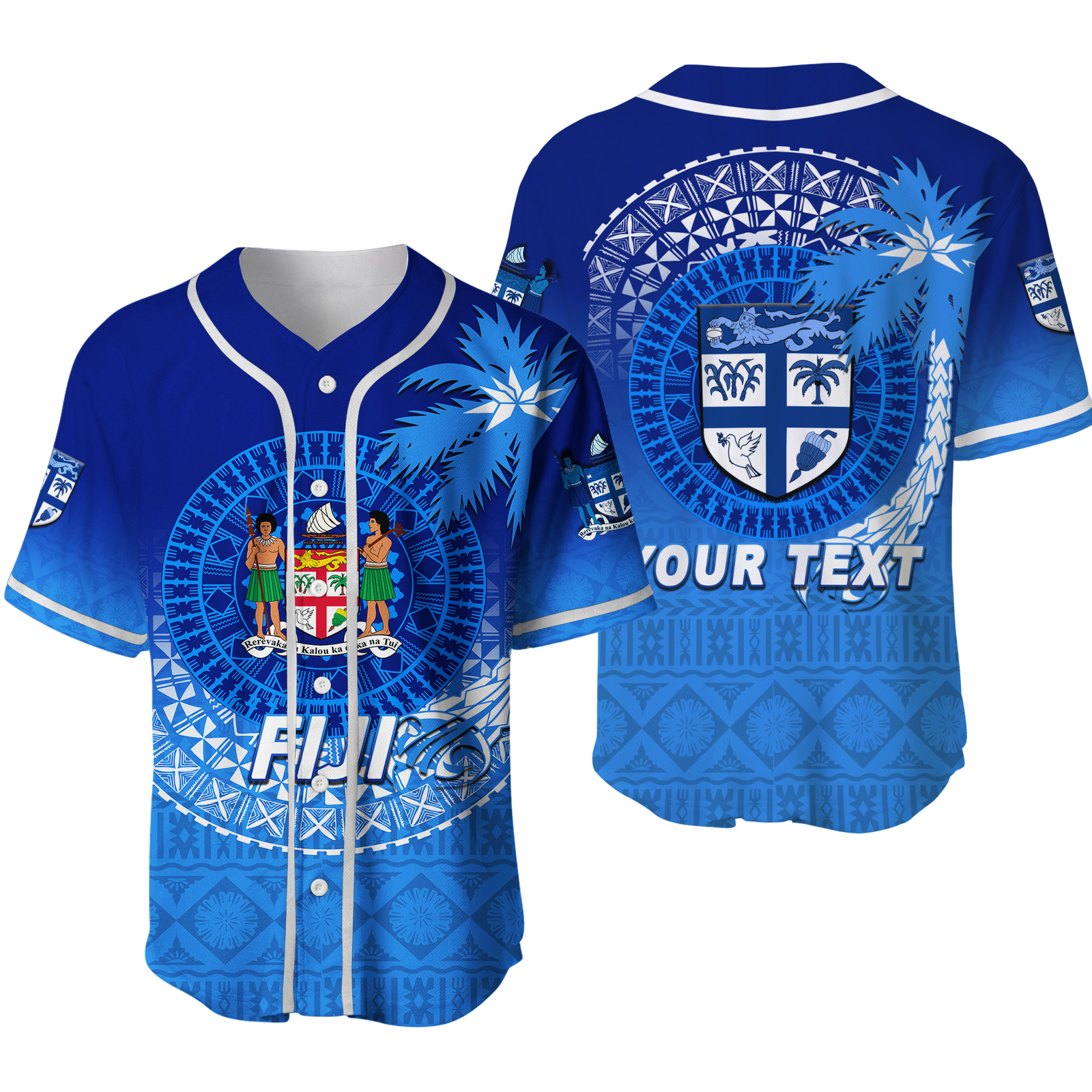 (Custom Personalised) Fiji Tapa Tribal Coconut Tree Baseball Jersey - LT12 Unisex Blue - Polynesian Pride