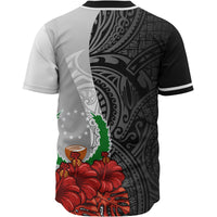 Pohnpei Polynesian Custom Personalised Baseball Shirt - Coat Of Arm With Hibiscus White - Polynesian Pride