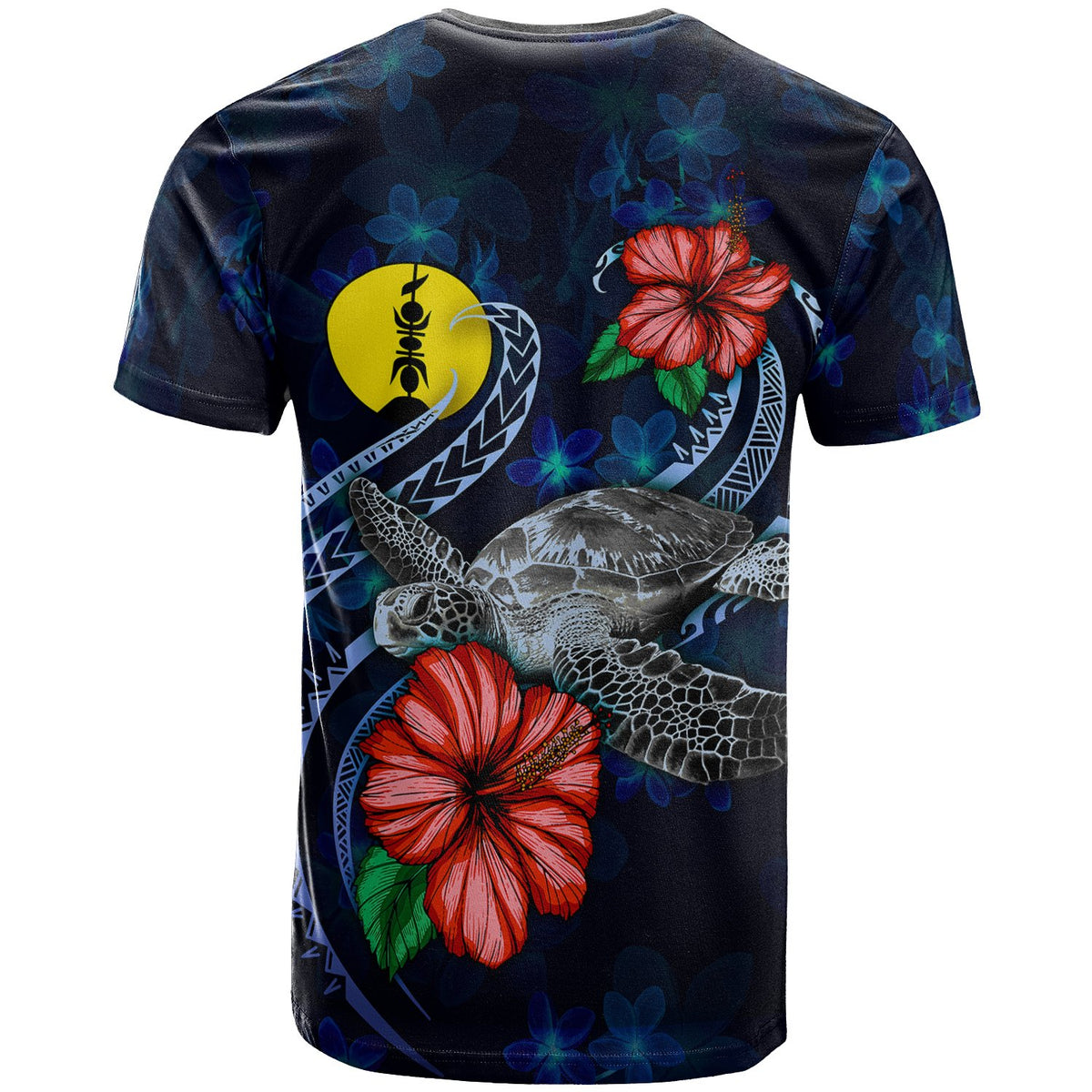 New Caledonia Polynesian T Shirt Blue Turtle Hibiscus - Polynesian Pride