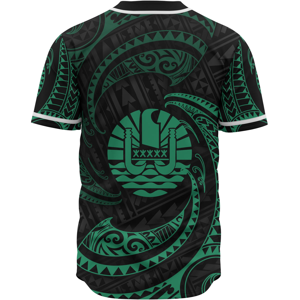 Tahiti Polynesian Baseball Shirt - Green Tribal Wave - Polynesian Pride