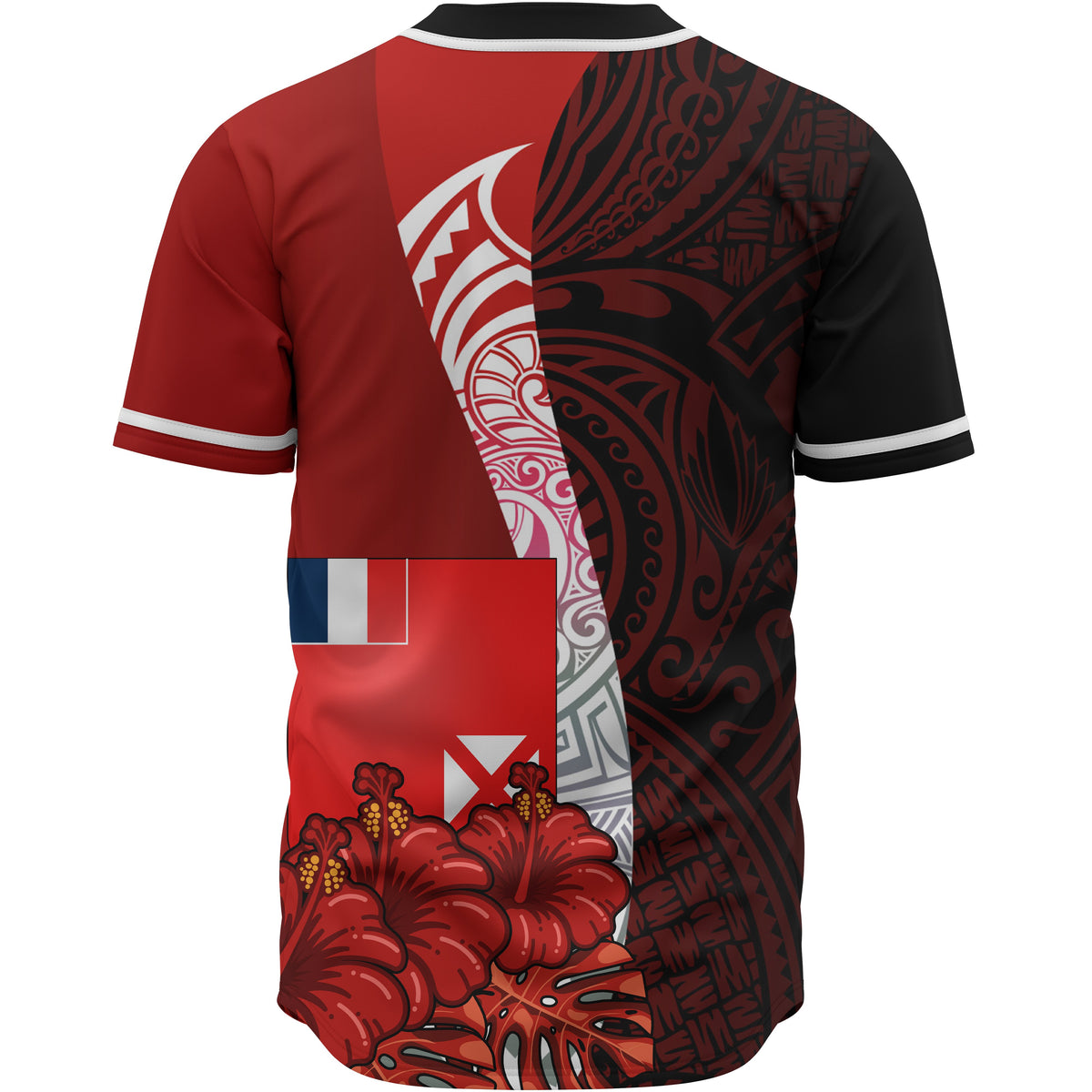Wallis and Futuna Polynesian Custom Personalised Baseball Shirt - Coat Of Arm With Hibiscus - Polynesian Pride