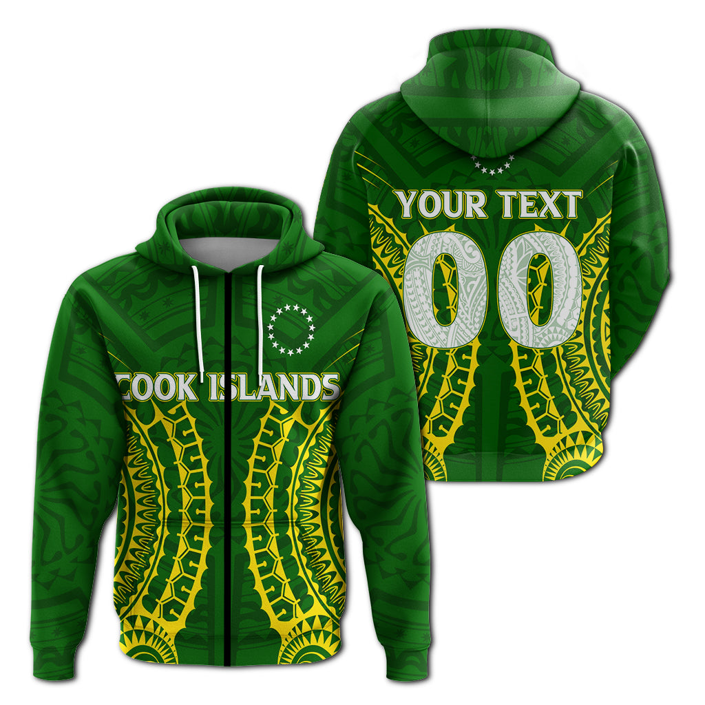 Custom Cook Islands Zip up Hoodie Tribal Pattern LT12 Unisex Green - Polynesian Pride