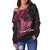 Breast Cancer Pink Ribbon Butterfly Polynesian Black Version Women Off Shoulder Sweater - LT12 - Polynesian Pride