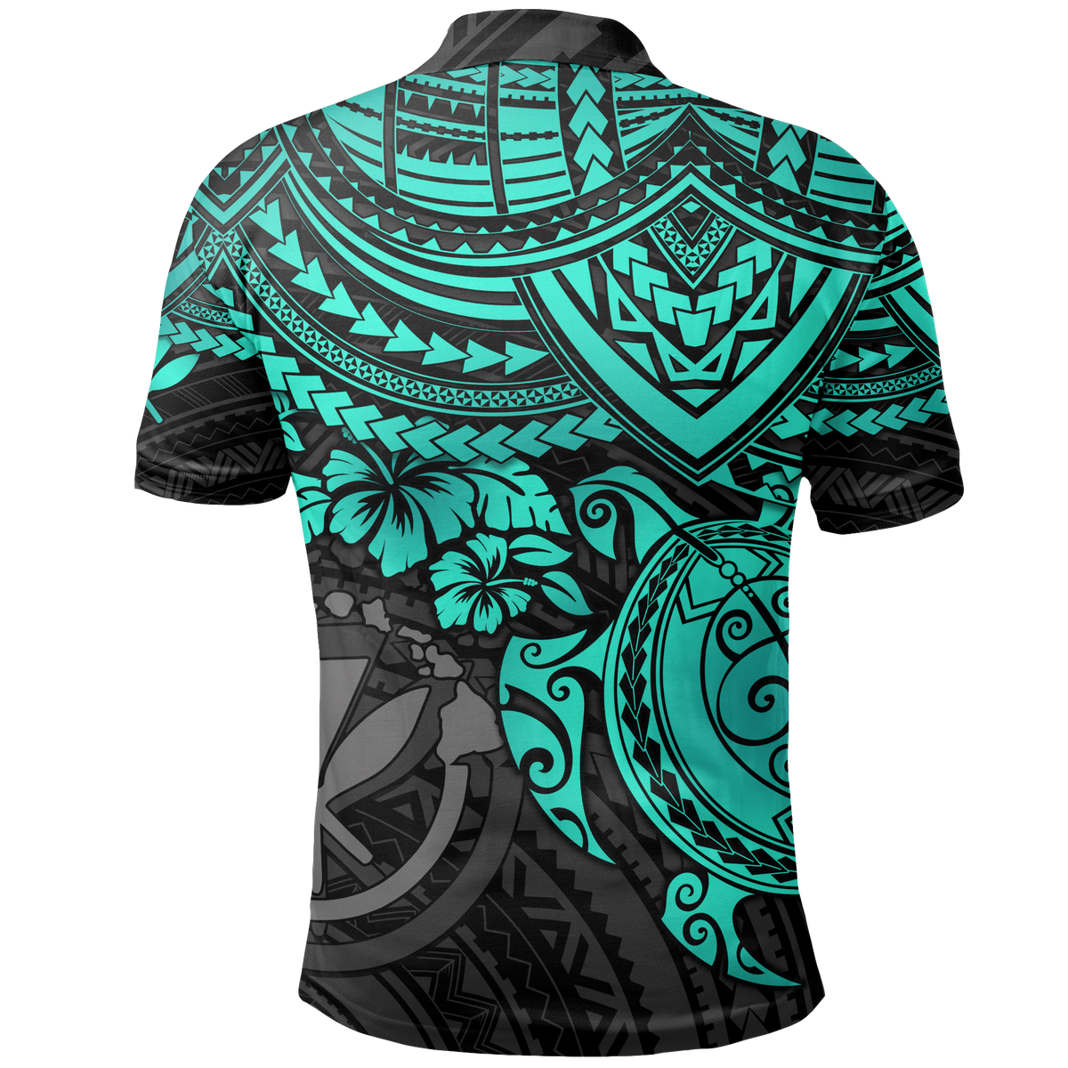 Hawaii Polo Shirt Kanaka Maoli Turquoise Turtle Hibiscus - Polynesian Pride