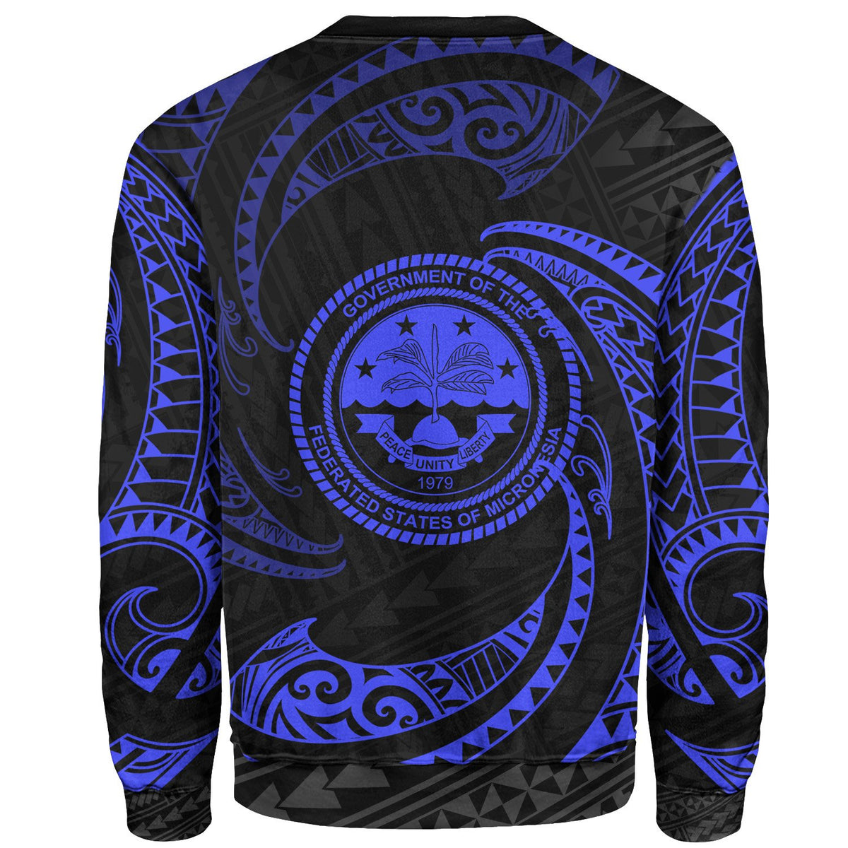 Federated States Of Micronesia Polynesian Custom Personalised Sweater - Blue Tribal Wave - Polynesian Pride