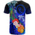 Chuuk T Shirt Humpback Whale with Tropical Flowers (Blue) - Polynesian Pride