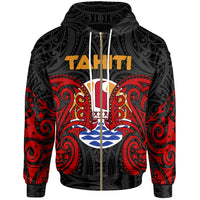 Tahiti Polynesian Zip up Hoodie Tahitians Spirit Unisex Red - Polynesian Pride