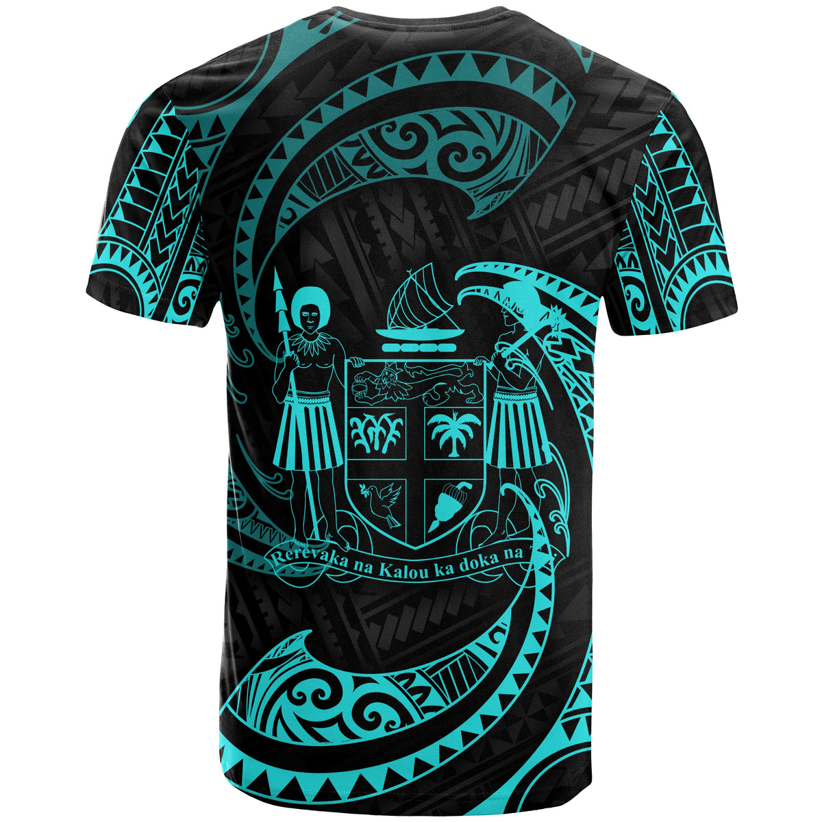 Fiji Polynesian All Over T Shirt Neon Blue Tribal Wave - Polynesian Pride