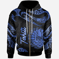 Tahiti Polynesian Zip Hoodie Polynesian Tattoo Blue Version Unisex Blue - Polynesian Pride