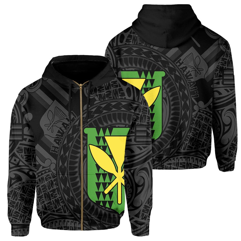 Polynesian Kakau Kanaka maoli Hawaii Zip Hoodie Circle Style Unisex Black - Polynesian Pride