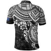 Cook Islands Polo Shirt Kuki Airani Flag White Turtle Hibiscus - Polynesian Pride