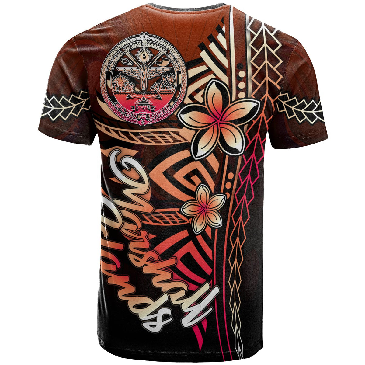 Marshall Islands Custom T Shirt Red Vintage Tribal Mountain Crest - Polynesian Pride