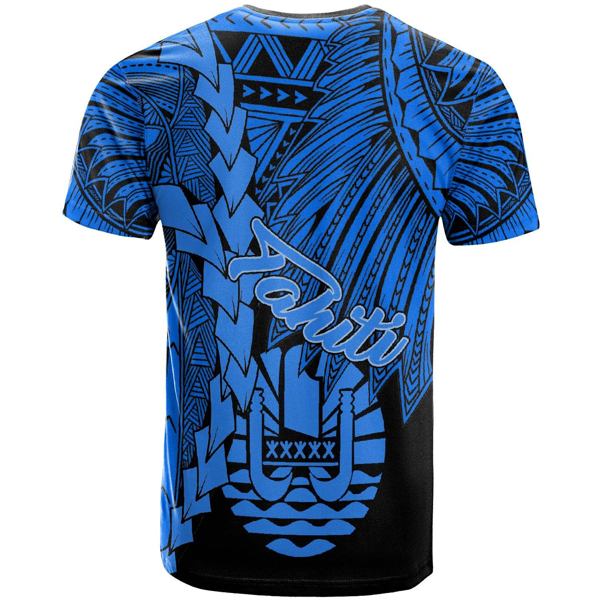 Tahiti Polynesian T Shirt Tribal Wave Tattoo Blue - Polynesian Pride