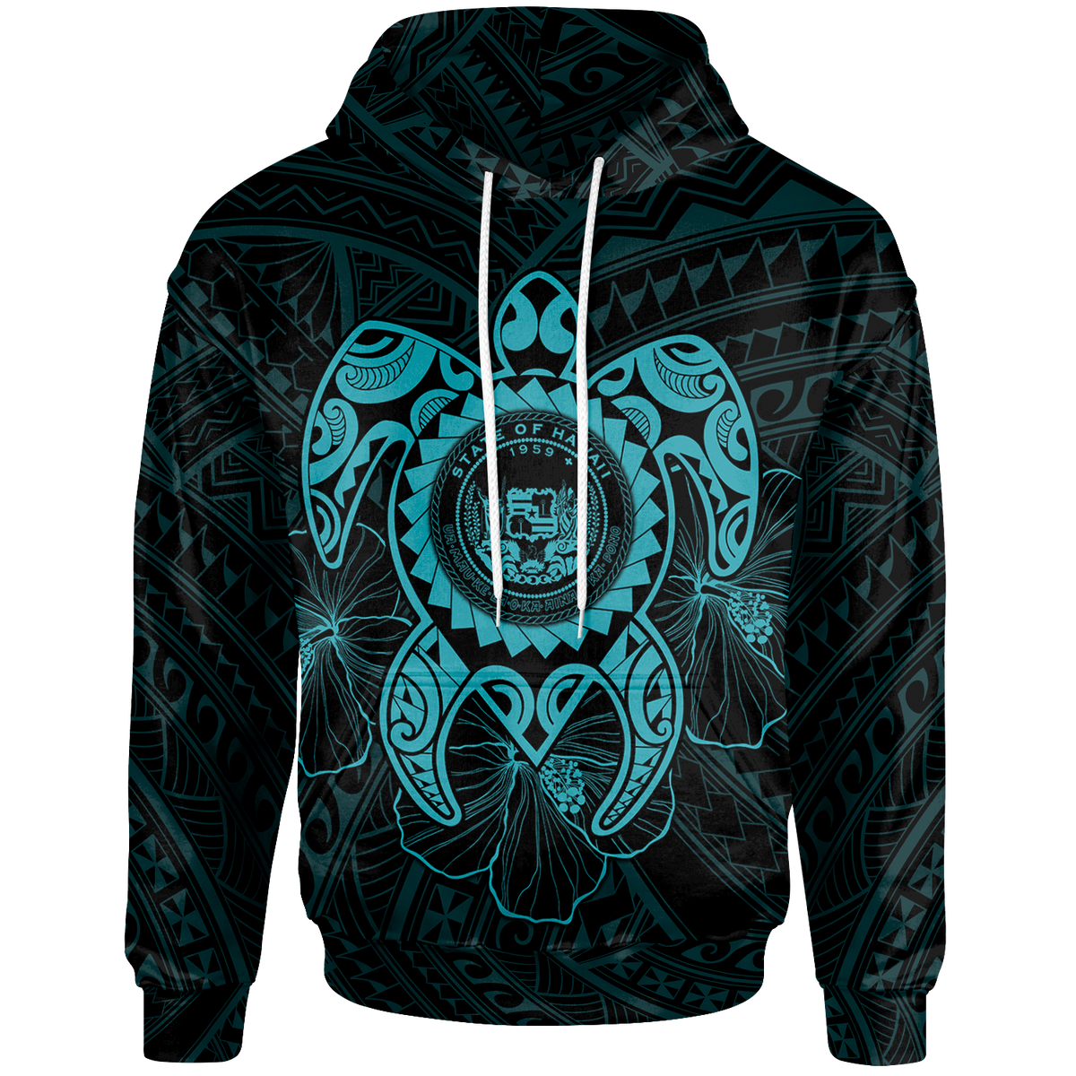 Hawaii Polynesian Hoodie Vintage Polynesian Turtle (Turquoise) Unisex Turquoise - Polynesian Pride