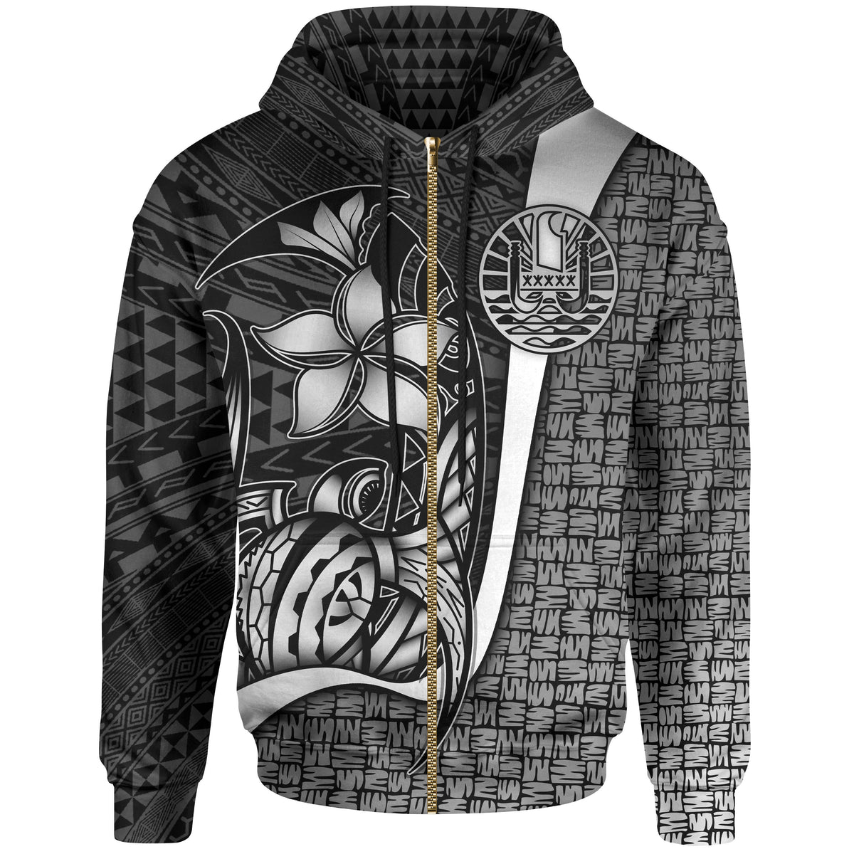 Tahiti Polynesian Zip up Hoodie White Turtle with Hook Unisex WHITE - Polynesian Pride