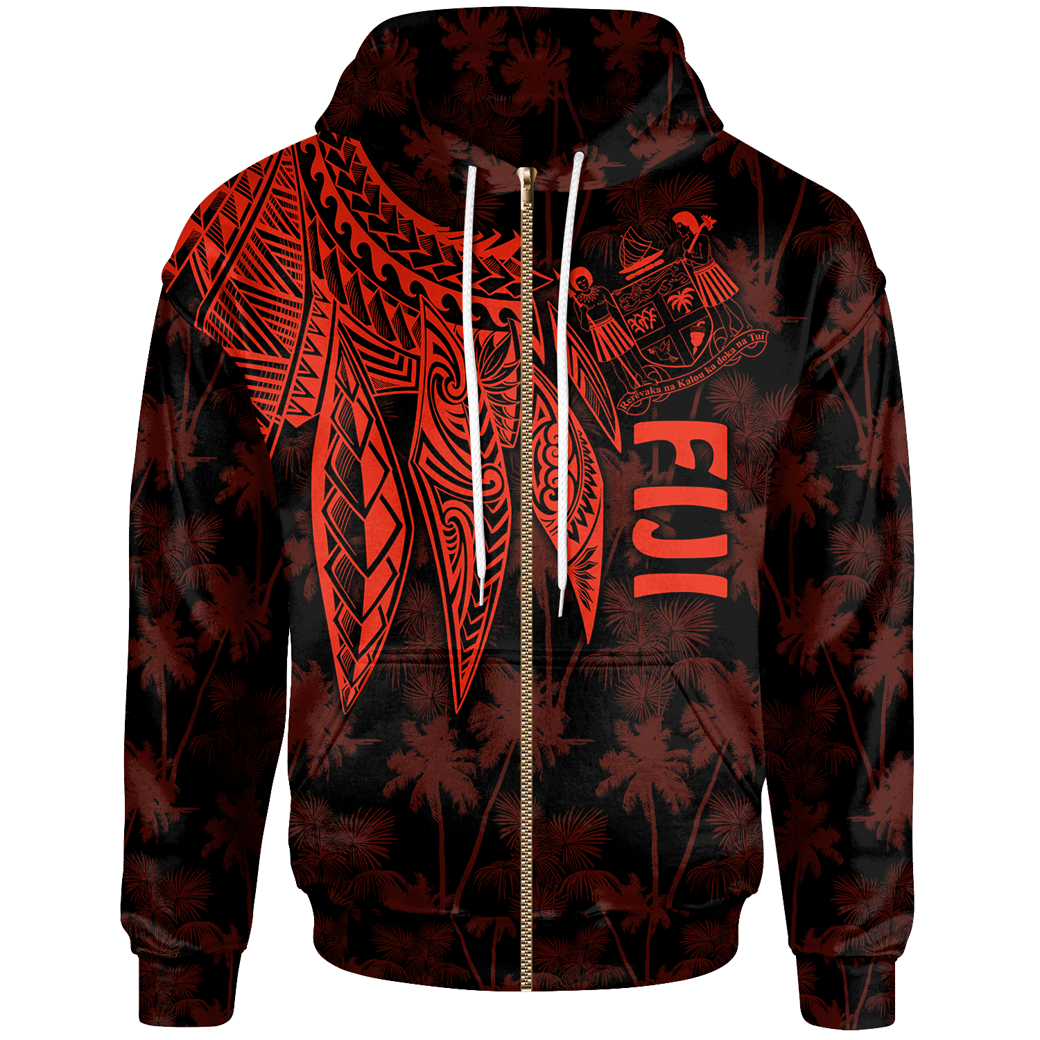 Fiji Zip up Hoodie Polynesian Wings (Red) Unisex Blue - Polynesian Pride