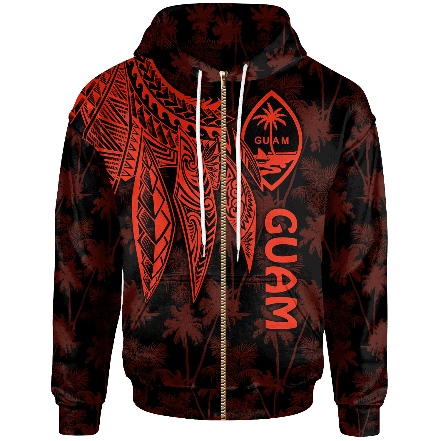 Guam Zip up Hoodie Polynesian Wings (Red) Unisex Red - Polynesian Pride