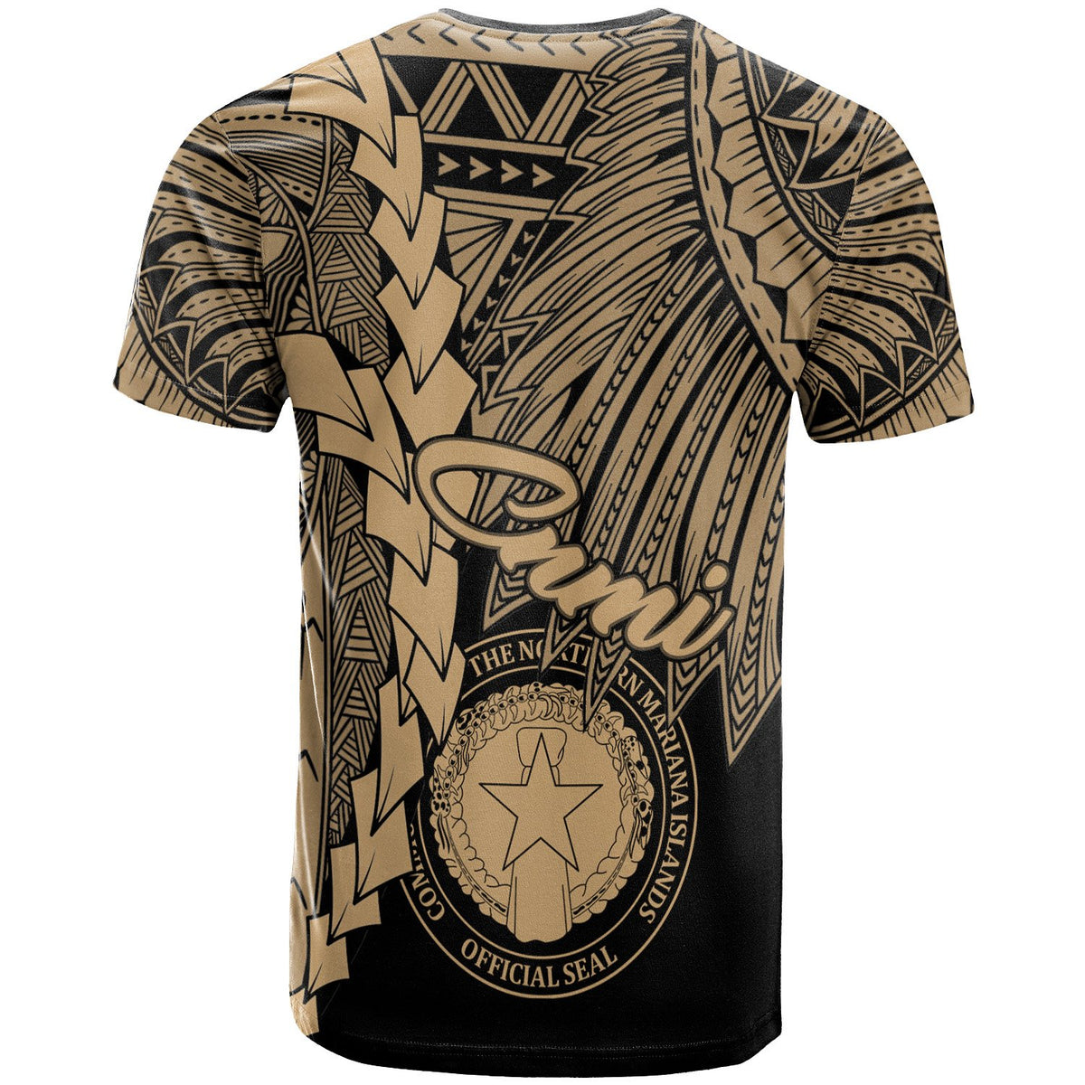 Northern Mariana Islands Polynesian T Shirt Tribal Wave Tattoo Gold - Polynesian Pride