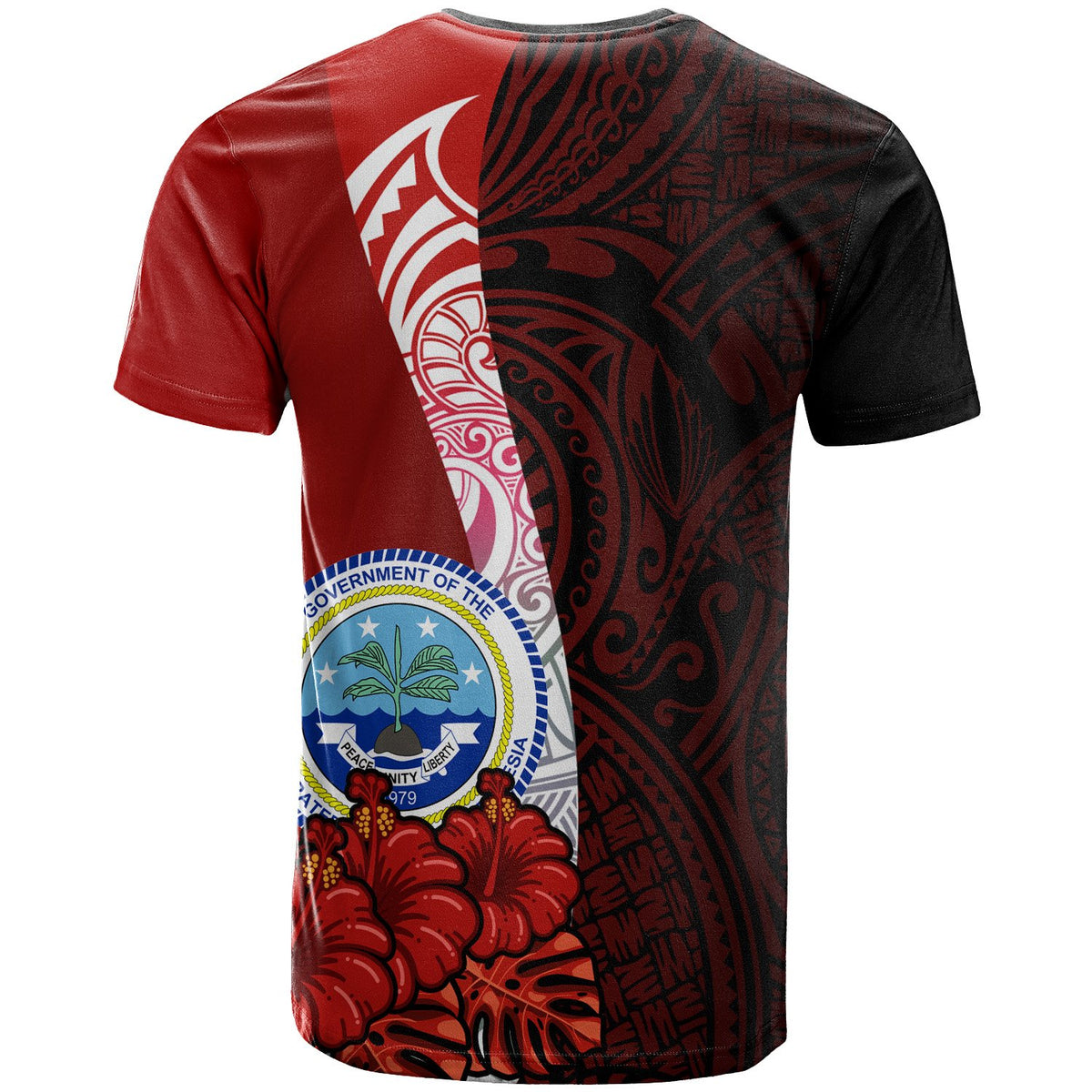 Federated States of Micronesia T Shirt Coat of Arm With Hibiscus - Polynesian Pride