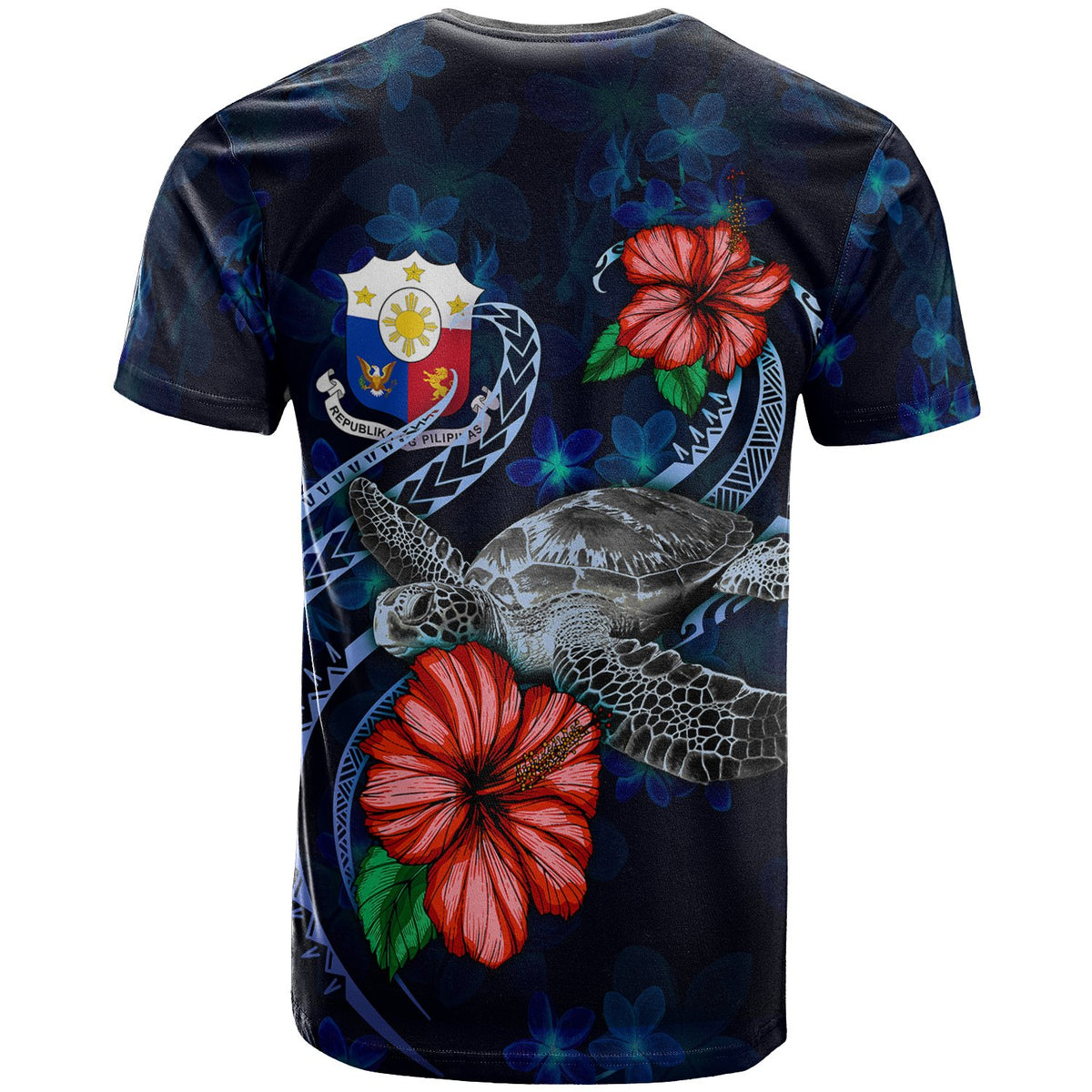 Philippines Polynesian T Shirt Blue Turtle Hibiscus - Polynesian Pride