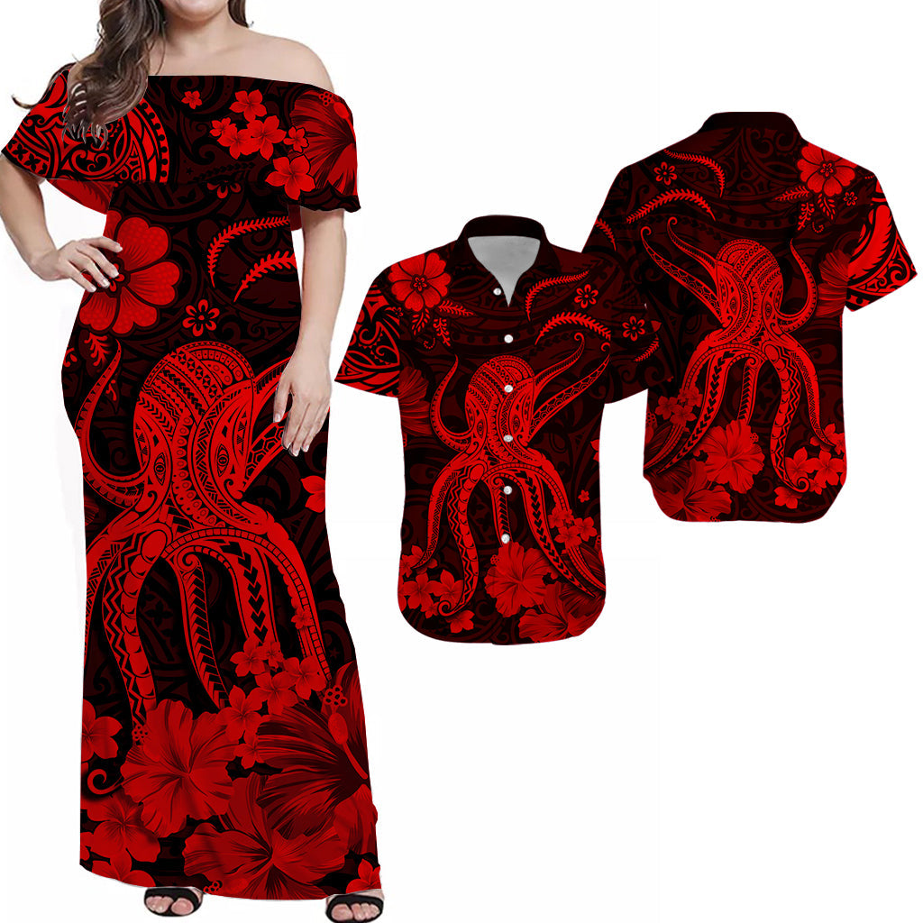 Hawaii Matching Polynesia Red Octopus Dress and Hawaiian Shirt LT13 Red - Polynesian Pride