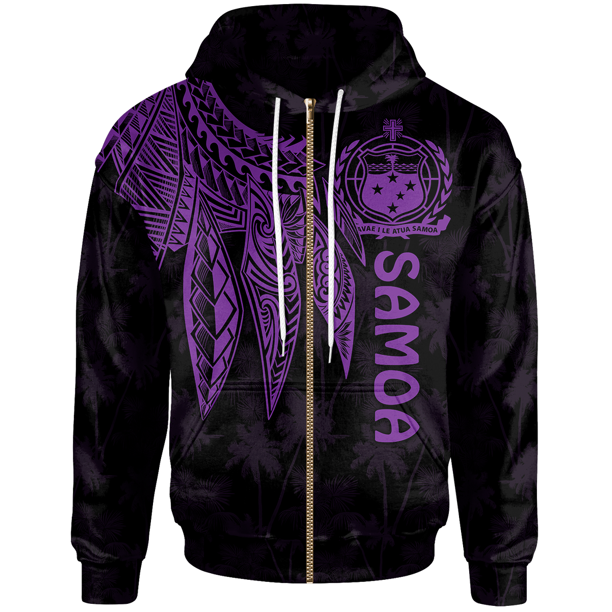 Samoa Zip up Hoodie Polynesian Wings (Purple) Unisex Purple - Polynesian Pride