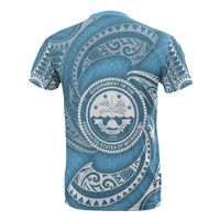 Federated States of Micronesia All Over T Shirt Blue Tribal Wave - Polynesian Pride