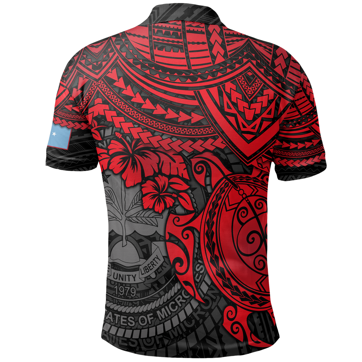 Federated States of Micronesia Polo Shirt Federated States of Micronesia Flag Seal Red Turtle Hiciscus - Polynesian Pride