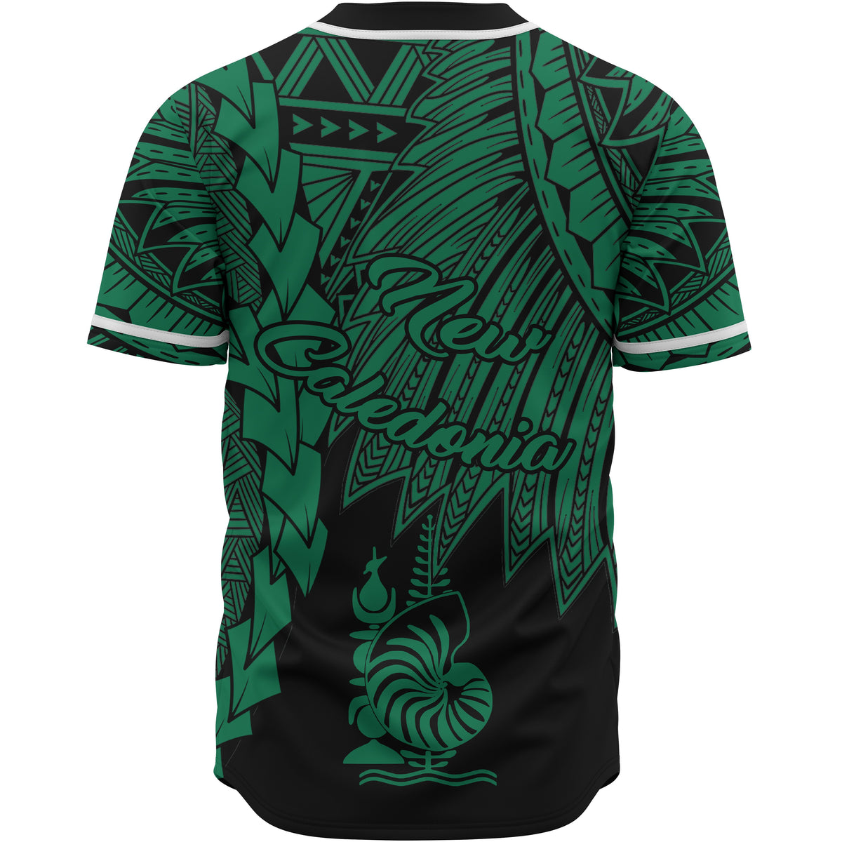 New Caledonia Polynesian Baseball Shirt - Tribal Wave Tattoo Green - Polynesian Pride