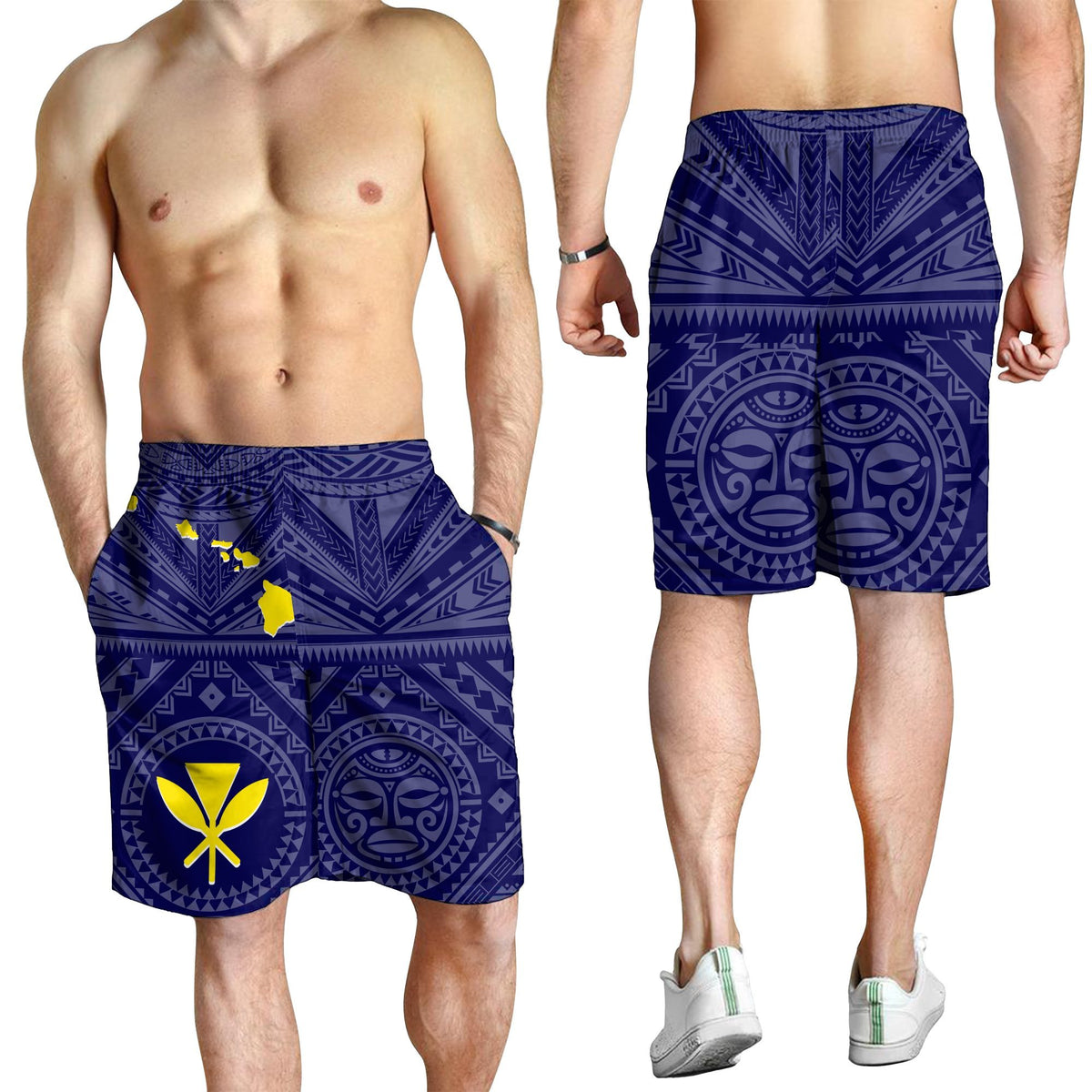 Hawaii Men's Short - Hawaii Kanaka Maoli And Map ( Blue) - Polynesian Pride