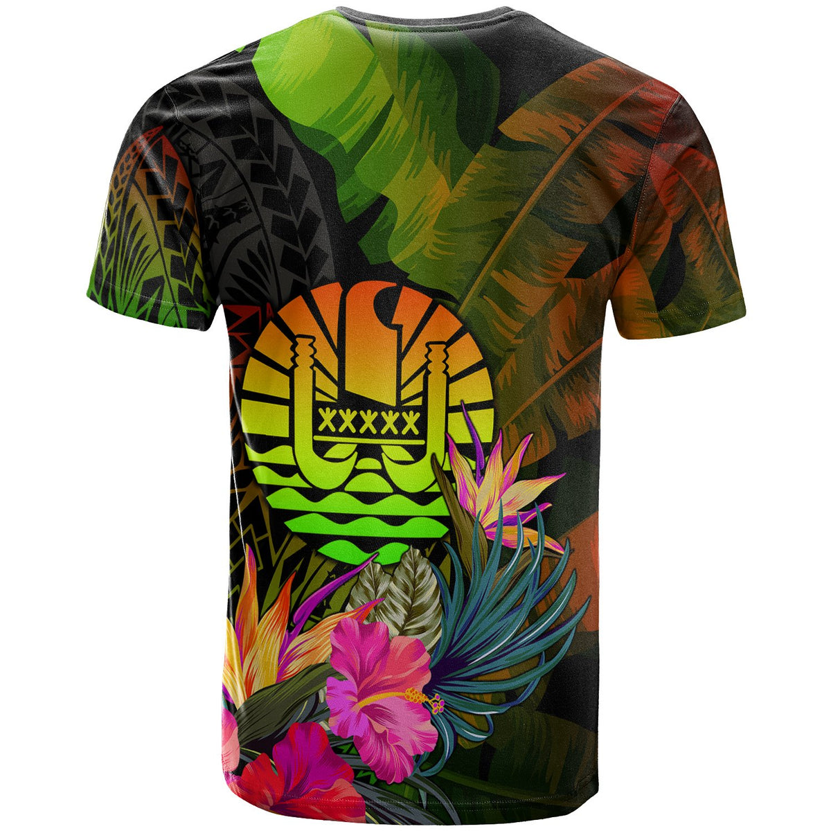 Tahiti Polynesian Custom T Shirt Hibiscus and Banana Leaves - Polynesian Pride