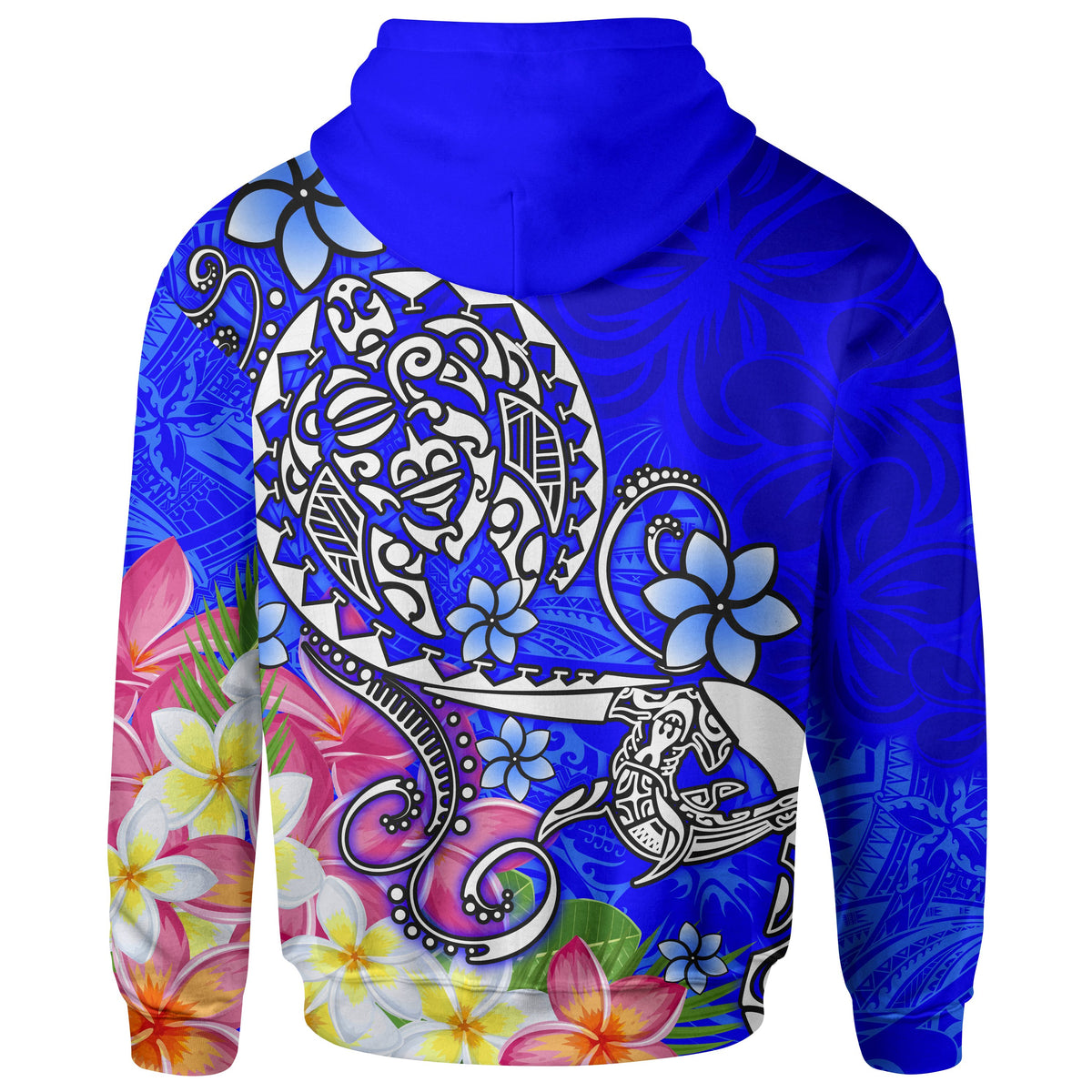 Polynesian Zip up Hoodie Blue Plumeria Red Color - Polynesian Pride